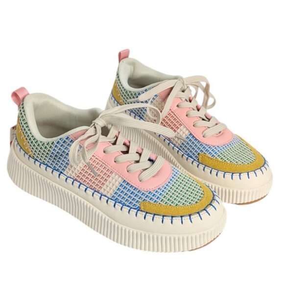 Nicole Miller Brita Mixed Print Woven Platform Lace Up Sneakers NEW - Picture 1 of 6